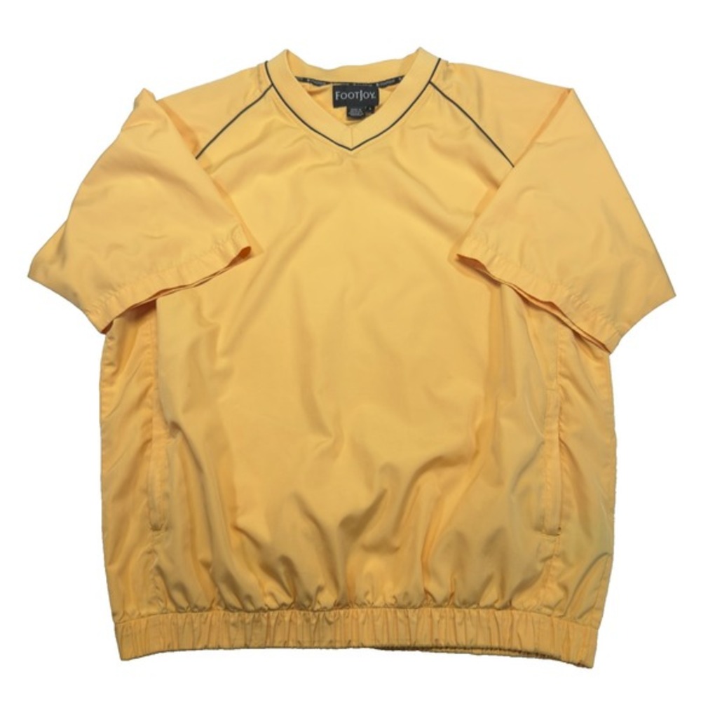 FootJoy Golf Windshirt Mens L Yellow Short Sleeve V-Neck Pullover Zip Pockets